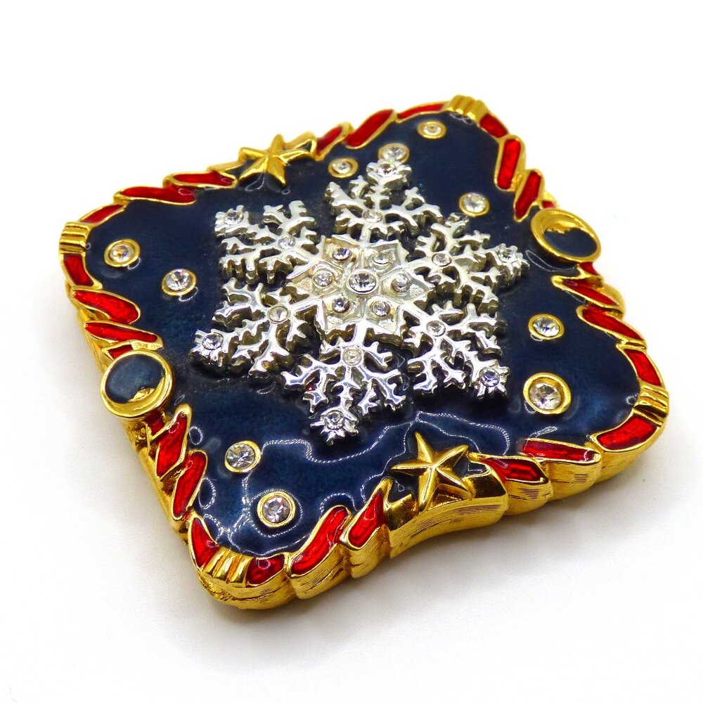 Vintage BOB MACKIE Pill Box Trinket Keepsake Snowflake Moon Gold